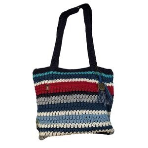 The Sak Originals‎ Striped Crochet Tote Bag Purse Handbag Zipper